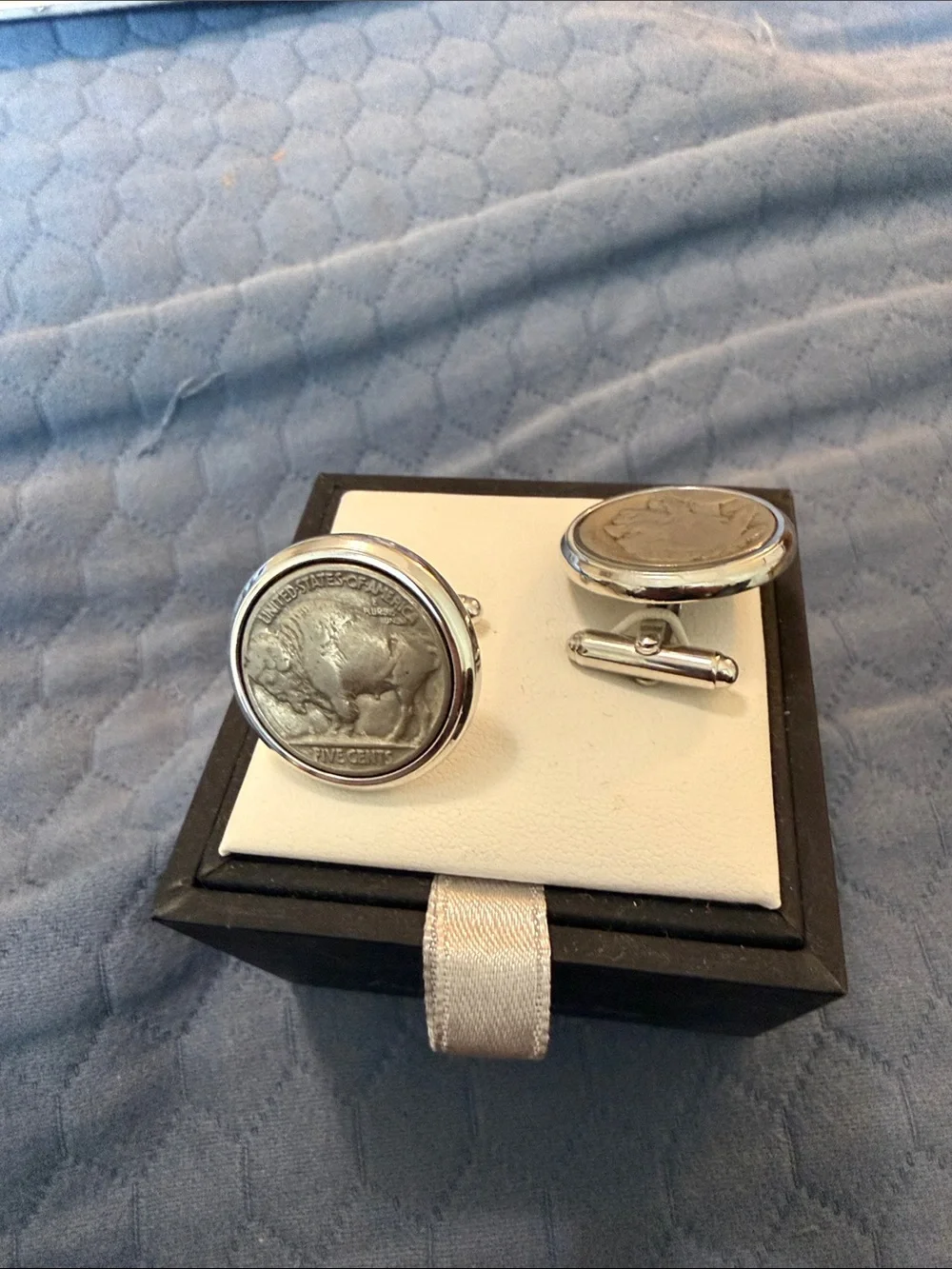 Silver David Donahue Buffalo Nickel Coin Cufflinks Silver-Tone Men’s Accessory
